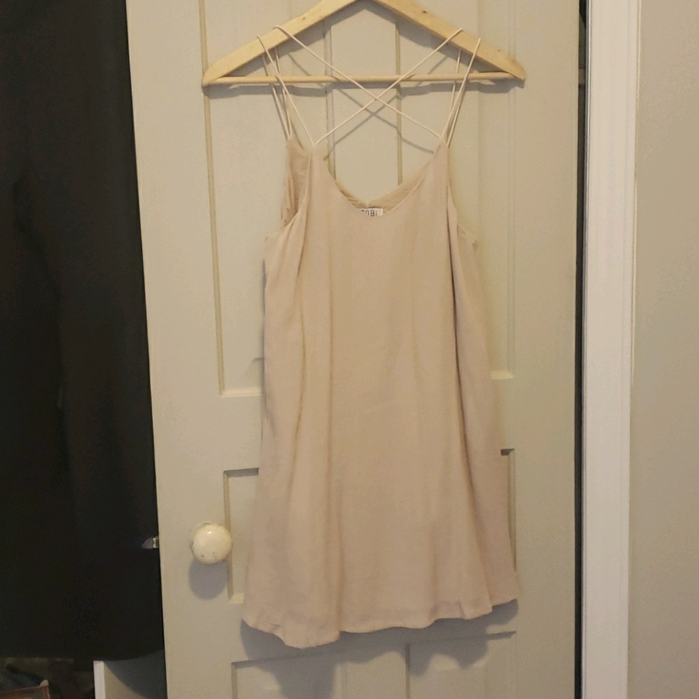 Tobi blush mini shift dress with crossing straps